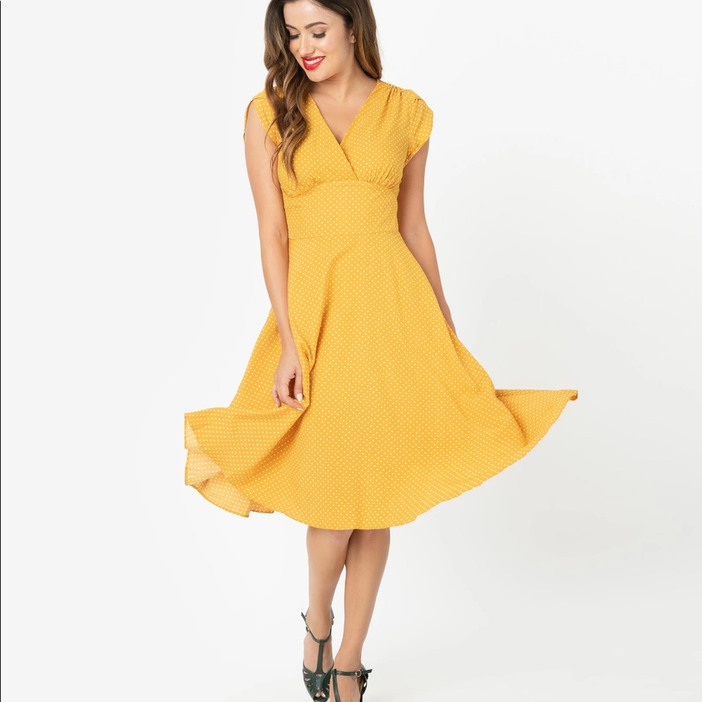 Voodoo Vixen 1940’s Yellow Polka Dot Swing Dress
